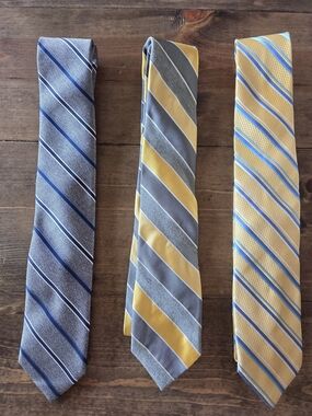 Men's Striped Necktie - Blue and Yellow Options SET OF 3